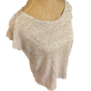 100% Linen Top Short‎ Sleeve Button Back Casual Beige Old Money Natural Fibers M